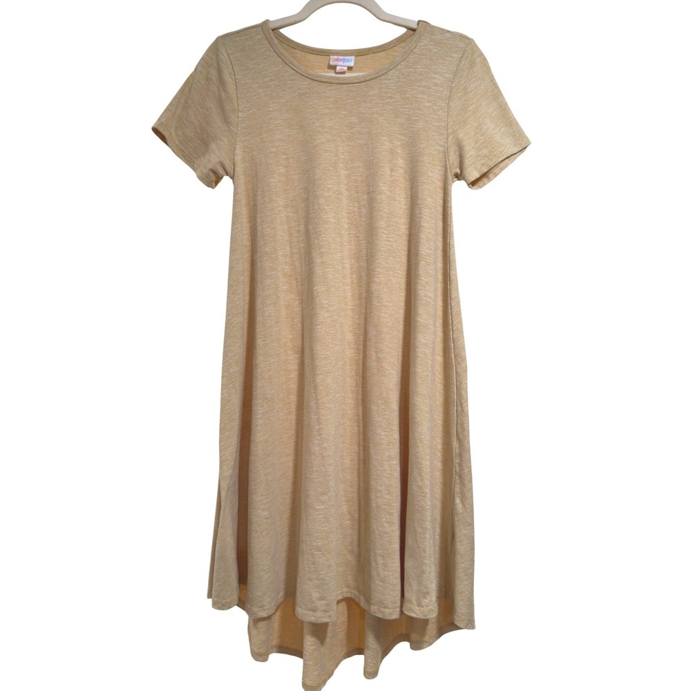 LuLaRoe Carly Dress Womens XS Mustard Yellow Heathered Space Dye High Low Swing